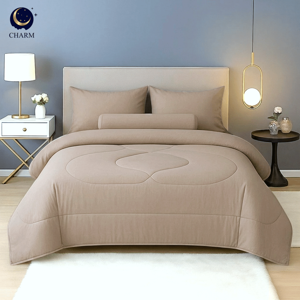 ชุดผ้าปูที่นอน 6 ฟุต 6 ชิ้น CHARM สี LATTE BEIGE คอลเลคชั่น CLASSIC